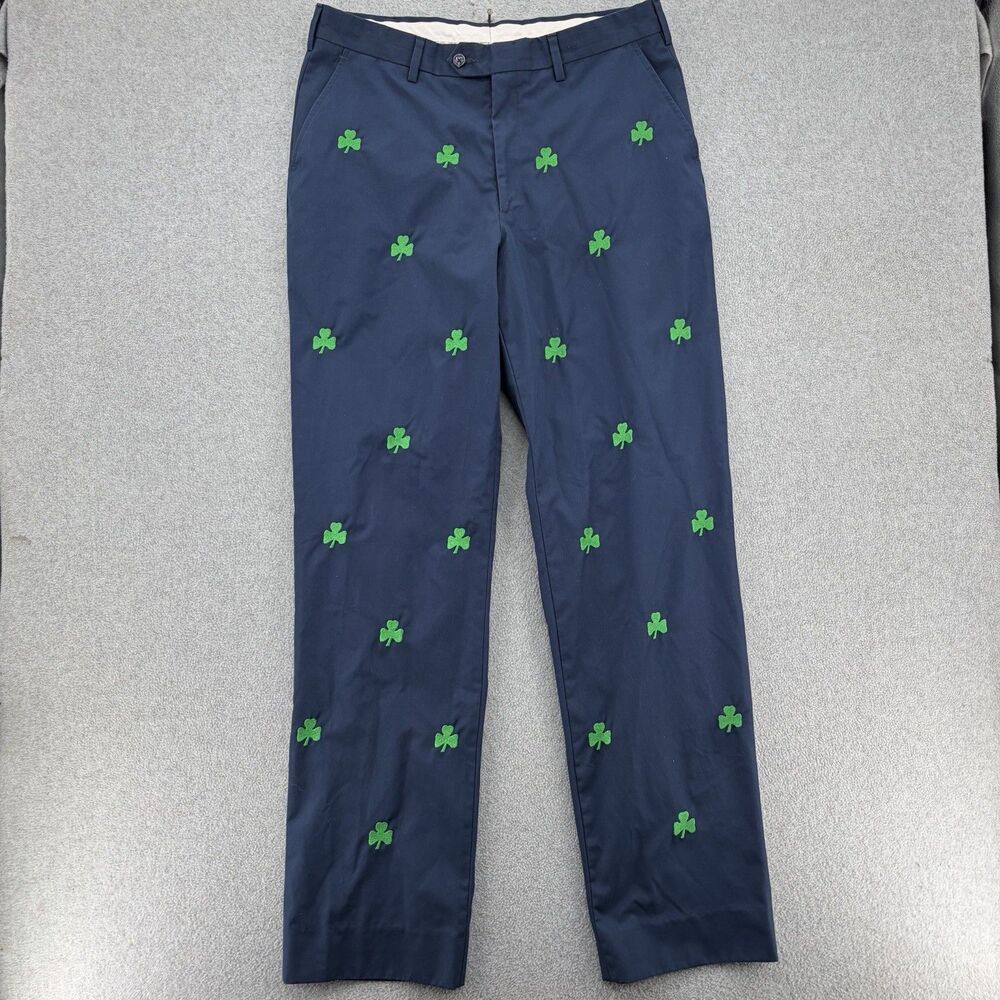 Berle Mens 34x33 Navy Shamrock Embroidered Pants Irish St Patricks Day Preppy